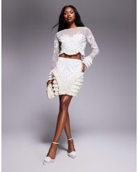 ASOS - Co-ord Embroidered Mini Skirt With Ruffle Detail - Lyst