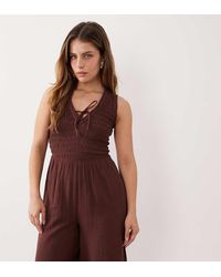 Nobody's Child Petite - Jayda Cotton Rich Shirred Bodice V-neck Sleeveless Jumpsuit - Lyst