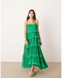 ASOS - Strappy Broderie Trapeze Tiered Maxi Dress - Lyst