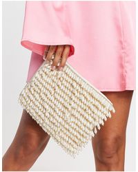 ASOS - Embellished Pearl Zip Top Clutch Bag - Lyst