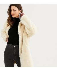 ASOS Cremefarbener, durchgeknöpfter Kunstpelzmantel - Natur