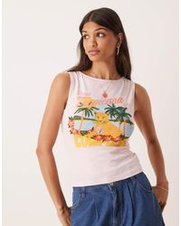 ASOS - Canotta Con Scollo A Barchetta E Grafica Stile Cartolina Con Decorazioni Applicate A Caldo - Lyst