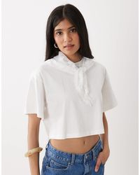 Miss Selfridge - Cotton Boxy T-shirt With Lace Scarf - Lyst