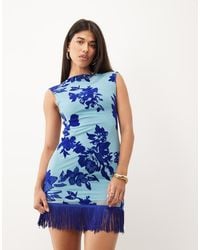 ASOS - Devore Floral Mesh Mini Dress With Fringing - Lyst