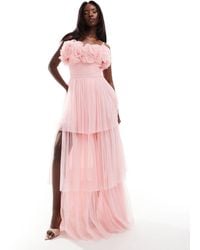 LACE & BEADS - Corsage Tulle Maxi Dress - Lyst