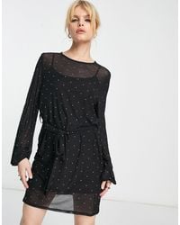 ASOS - Mesh Long Sleeve Mini Dress With All Over Diamante - Lyst