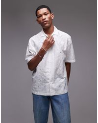 TOPMAN - Short Sleeve Relaxed Revere Embroidered Shirt - Lyst