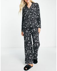 Chelsea Peers Pyjamaset Met Lang Overhemd En Hemelse Print - Blauw