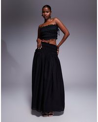 Wanderdoll - Soulie Linen Look Ruffle Trim Tie Detail Shirred Dropped Waist Maxi Skirt Co-ord - Lyst