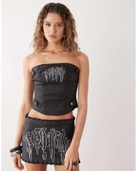 Ed Hardy - Drip Strapless Denim Corset Top - Lyst