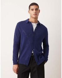 ASOS - Relaxed Knitted Pointelle Button Through Polo - Lyst