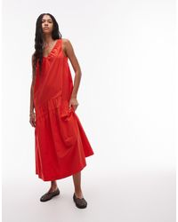 TOPSHOP - Dropped Waist Chuck On Poplin Midi Dress - Lyst