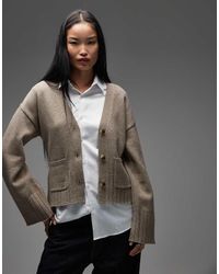 & Other Stories - Cárdigan Marrón Topo Con Mangas Voluminosas Y Cintura Entallada De Mezcla De Lana De -Neutro - Lyst