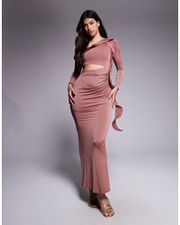 ASOS - Long Sleeve Structured Ruffle Midi Dress With Cut Out Detail - Lyst