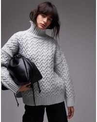 TOPSHOP - Knitted Weave Cable High Neck Oversized Jumper - Lyst