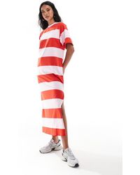 ASOS - Oversized Gestreepte Midi Jurk Met Korte Mouwen - Lyst