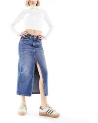 Cotton On - Cotton on - jupe en jean mi-longue avec fente à l'avant style années 90 - délavé - Lyst