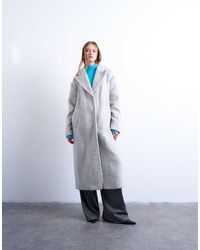 TOPSHOP - Abrigo Gris Jaspeado De Corte Depurado Cómodo Sin Forro Con Sisas Caídas De Tejido Cepillado De Mezcla De Lana De - Lyst