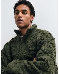 ASOS - Oversized Quarter Zip Textured Borg Sweatshirt With Funnel Neck - Lyst