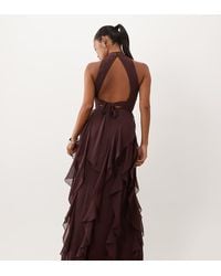 LACE & BEADS - Chiffon High Neck Backless Ruffle Maxi Dress - Lyst