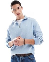 Polo Ralph Lauren - Sudadera Azul Claro Jaspeado Con Media Cremallera Y Logo De Punto Doble Icon De - Lyst