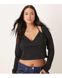 ASOS - Asos Design Curve Rib Halter Neck Long Sleeve Top - Lyst
