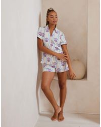 Chelsea Peers - Ensemble en coton imprimé coquillages avec short et chemise à manches courtes et revers - Lyst