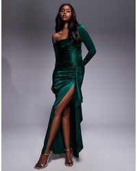 Goddiva - Slinky Satin One Shoulder Split Maxi Dress - Lyst