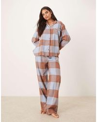 ASOS - Brushed Plaid Oversized Shirt And Pants Pajama Set - Lyst
