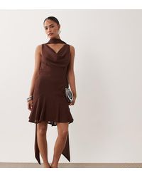 Never Fully Dressed - Sophie Chiffon Cowl Neck Scarf Detail Mini Dress - Lyst