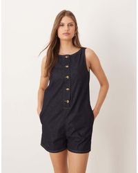 ASOS - Denim Button Front Playsuit - Lyst