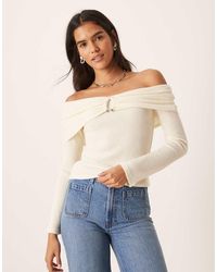 ASOS - Superzachte Geborstelde Trui Met Ribbels, Hardware En Blote Schouders - Lyst