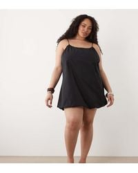 ASOS - Asos Design Curve Poplin Puff Mini Sundress With Tie Straps - Lyst