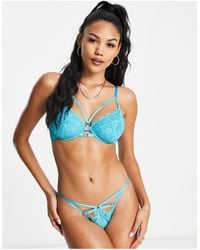 Wolf & Whistle - X Megan Lace Non Padded Plunge Bra With Strapping Detail - Lyst
