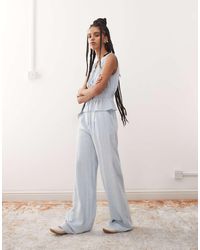 Reclaimed (vintage) - Pantalones Empolvado Holgados De Pernera Ancha De Mezcla De Lino De - Lyst