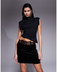 ASOS - Velvet Mini Skirt With Lace Waist Panel - Lyst