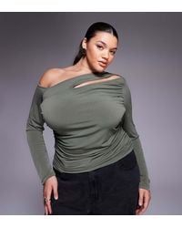ASOS - Asos Design Curve Asymmetric Slinky Long Sleeve Top With Cut Out - Lyst