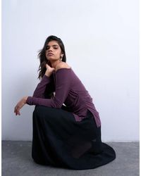 TOPSHOP - Cupro Off Shoulder Ruched Long Sleeve Top - Lyst