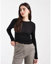 ASOS - Textured Mesh Long Sleeve Top With Side Ruching Detail - Lyst
