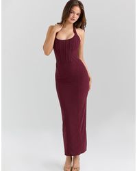House Of Cb - Lusilla Grape Stretch Mesh Halter Neck Midi Dress - Lyst