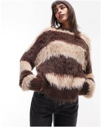 TOPSHOP - Knitted Ultra Fluffy Stripe Crew Jumper - Lyst