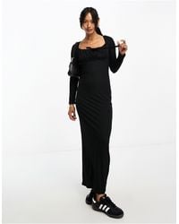 ASOS - Long Sleeve Ruched Bust Maxi Dress With Tie Front - Lyst