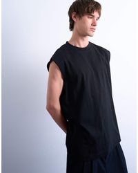 TOPMAN - T-Shirt Oversize Nera Senza Maniche - Lyst