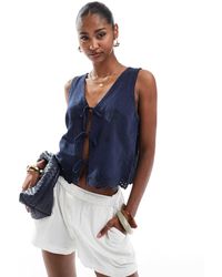 Hollister - Tie Front Linen Top - Lyst