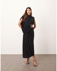 ARRANGE Cutwork Floral Midi Dress With Fringe Hem in Green | Lyst