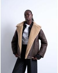 TOPSHOP - Oversized Faux Shearling Aviator Jacket - Lyst