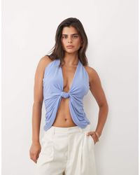 ASOS - Knotted Plunge Draped Top With Skinny Straps - Lyst