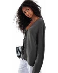 ASOS - V Neck Knitted Oversized Tie Front Cardigan - Lyst