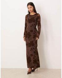 Gina Tricot - Rose Print Mesh Burnout Open Back Midi Dress - Lyst