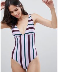 Y.A.S Maillot 1 pièce rétro à rayures - Multicolore